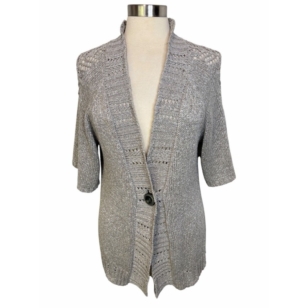 JONES WEAR Gray & Silver Half-Sleeve One-Button Sweater Cardigan, XL